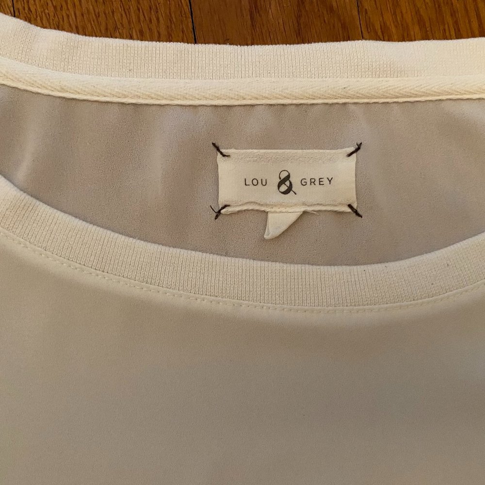 Lou & Grey cream semi-sheer high low tunic top with modal (cotton) sleeves